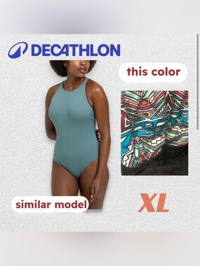 🇫🇷👍GUC DECATHLON | XL | Black Active 1-piece Swimsuit high neck & X back